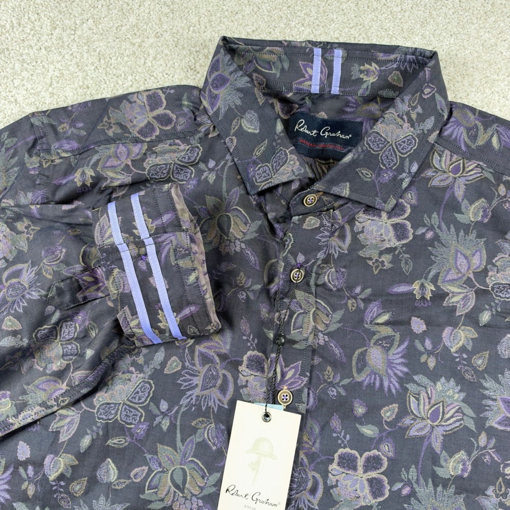 NEW Robert Graham Button Down Mens 3XL Indigo Kamil Floral Jacquard